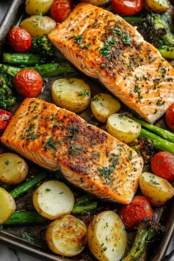 Sheet Pan Salmon and Potatoes with Veggies