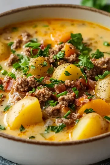 Cheeseburger Soup with Baby Potatoes