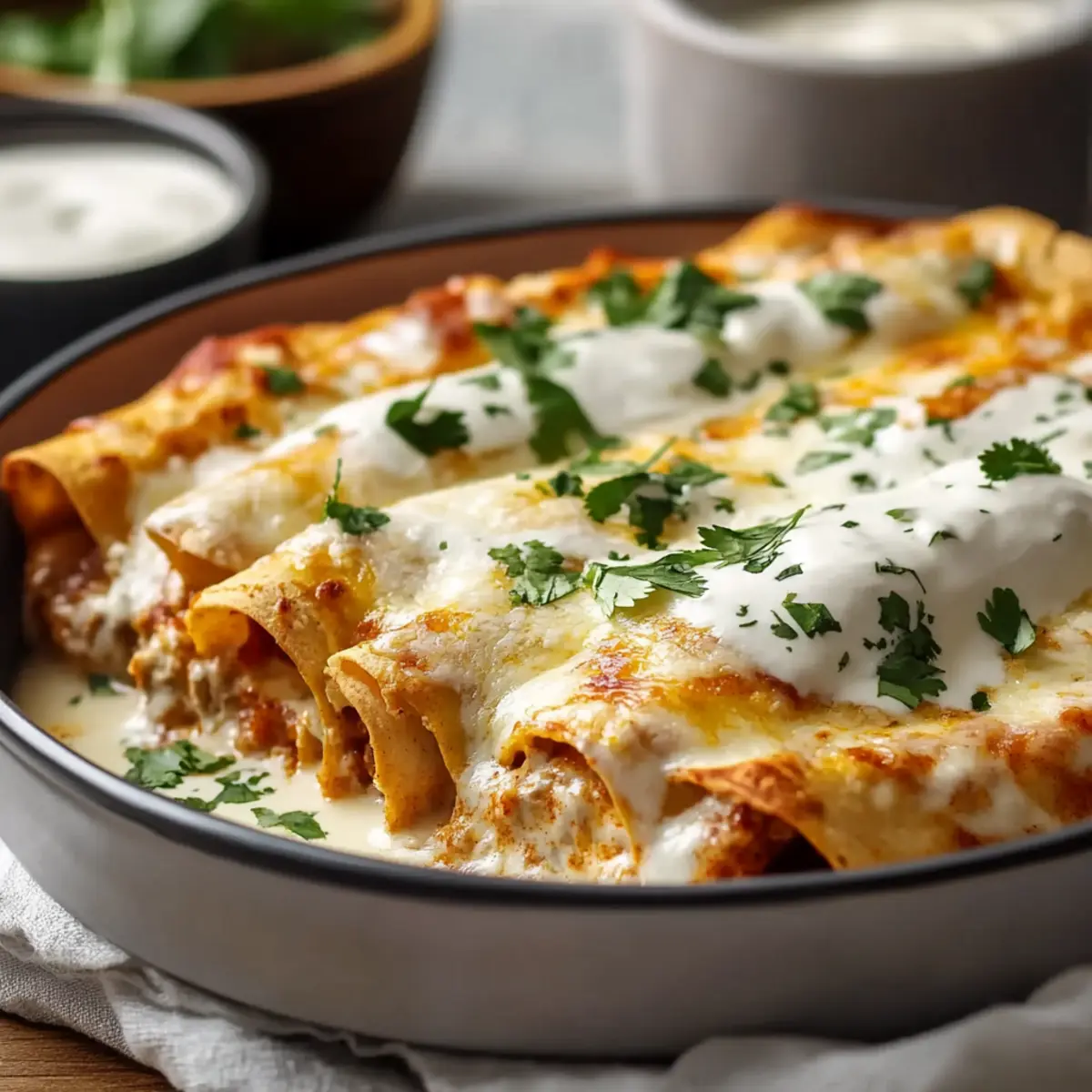 Chicken Enchiladas with Sour Cream White Sauce