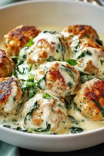 Chicken Ricotta Meatballs with Cream Spinach Alfredo