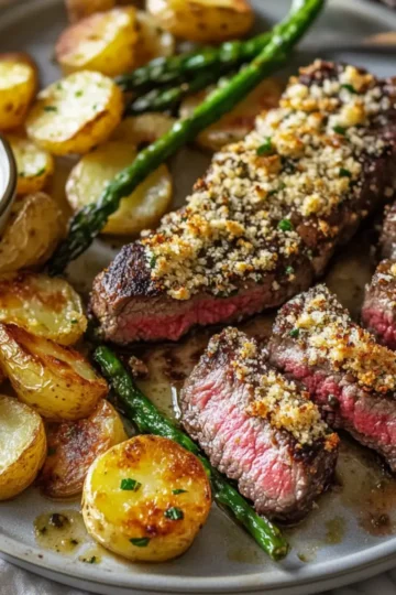 Parmesan Crusted Steak and Potato Sheet Pan Dinner