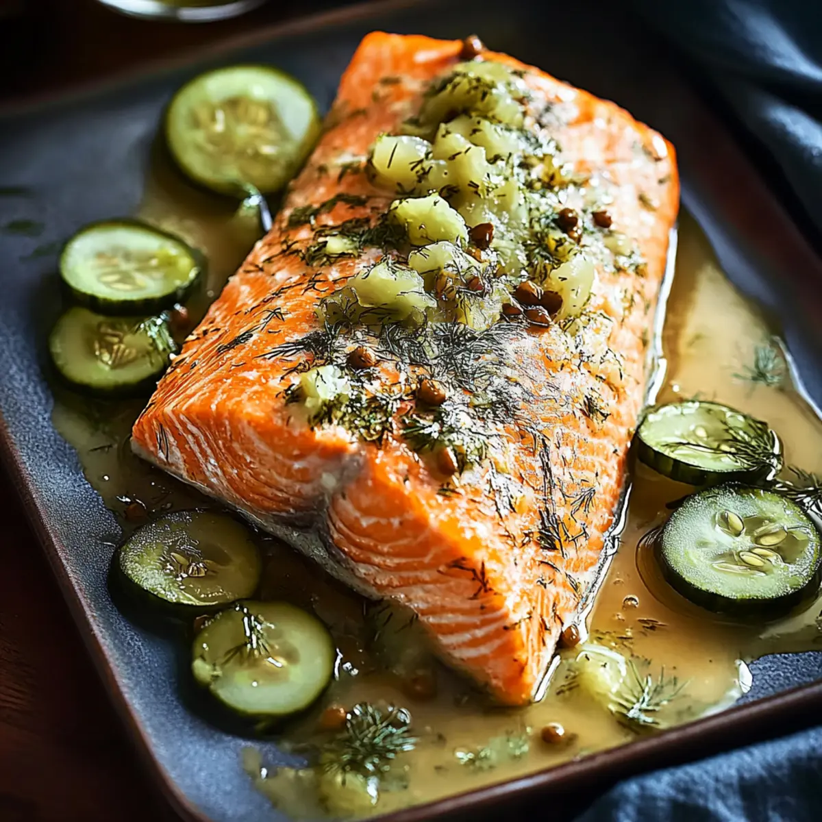 Baked Salmon with Zesty Dill and Pickled Cucumber