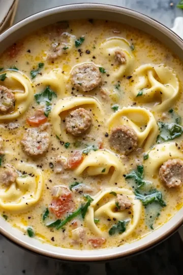 Slow Cooker Creamy Sausage Tortellini Soup