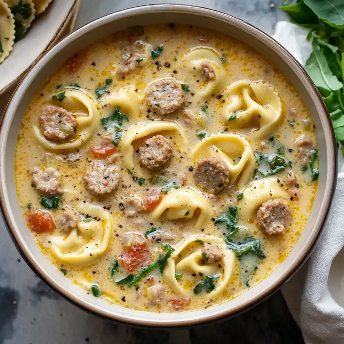 Slow Cooker Creamy Sausage Tortellini Soup