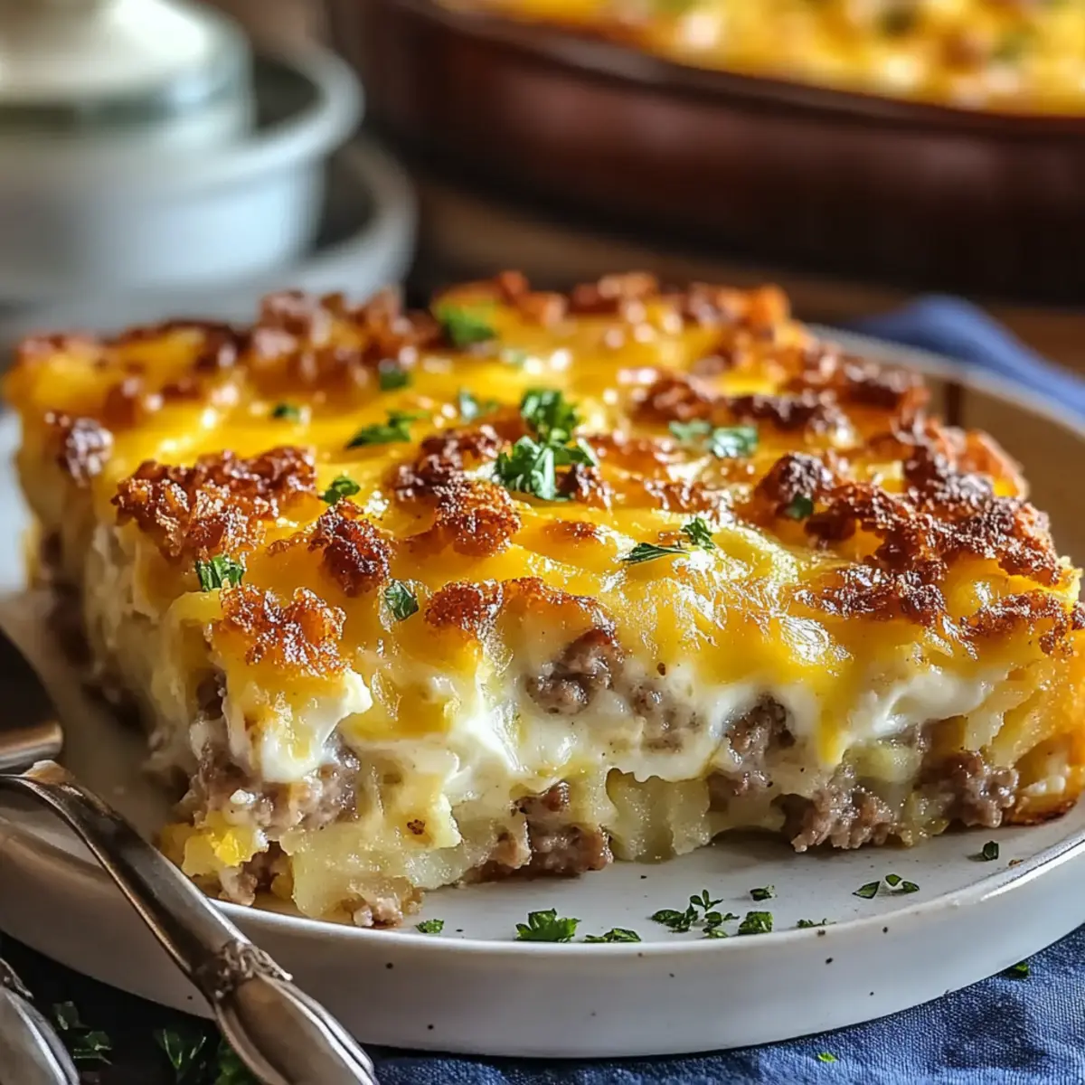 Sausage Egg and Cream Cheese Hashbrown Casserole
