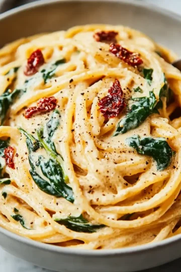 Spaghetti & Spinach with Sun-Dried Tomato Cream Sauce