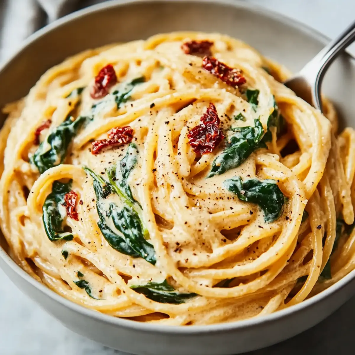 Spaghetti & Spinach with Sun-Dried Tomato Cream Sauce