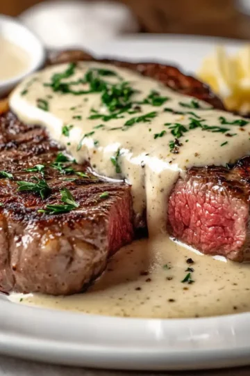 Juicy Steak with Creamy Garlic Sauce