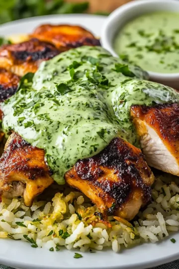 Peruvian Chicken and Rice with Green Sauce
