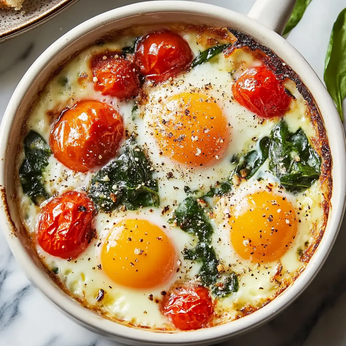 Baked Feta Eggs with Spinach and Tomatoes